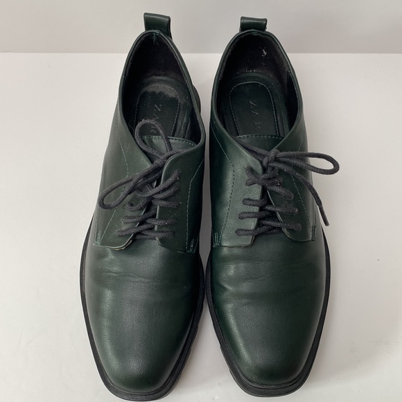 Zara Shoes Women US 6.5 EU 37 Green Blucher Oxford Chunky Lug Sole Platform - Picture 8 of 12